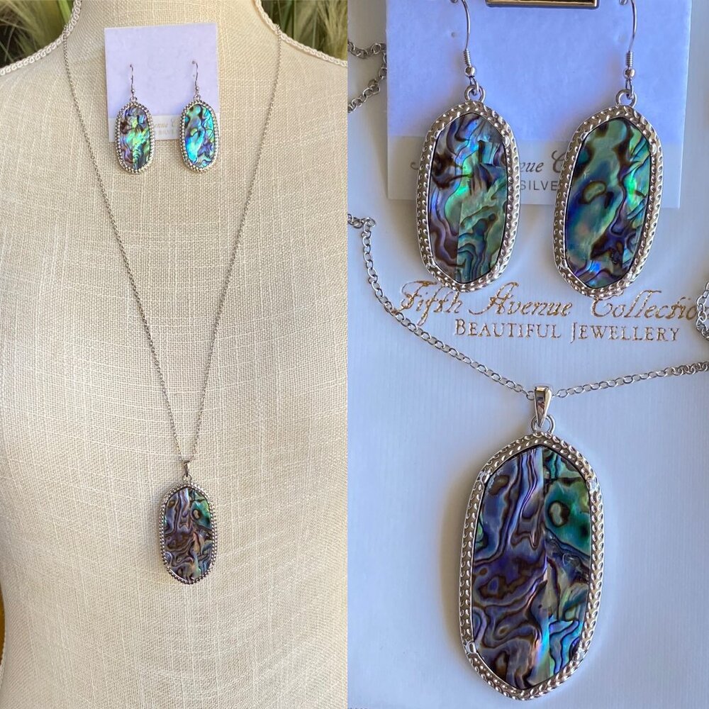 Fifth Avenue  Iridescent Abalone Shell Necklace & Earrings Set NWT FAC